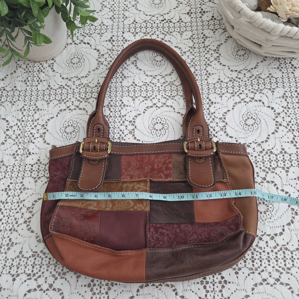 Vintage Fossil Patchwork Leather Shoulder Bag in Warm Tones - Picture 14 of 15